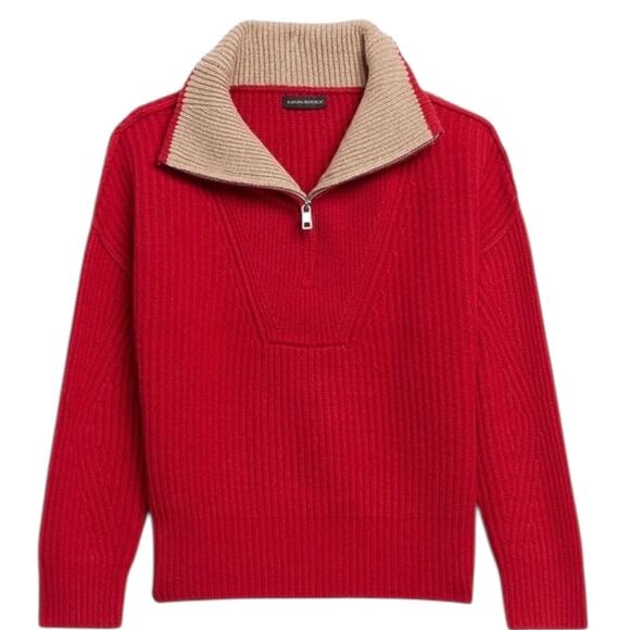 Banana Republic Oversized Half Zip Wool Blend Red Sweater Size Medium - Picture 5 of 9